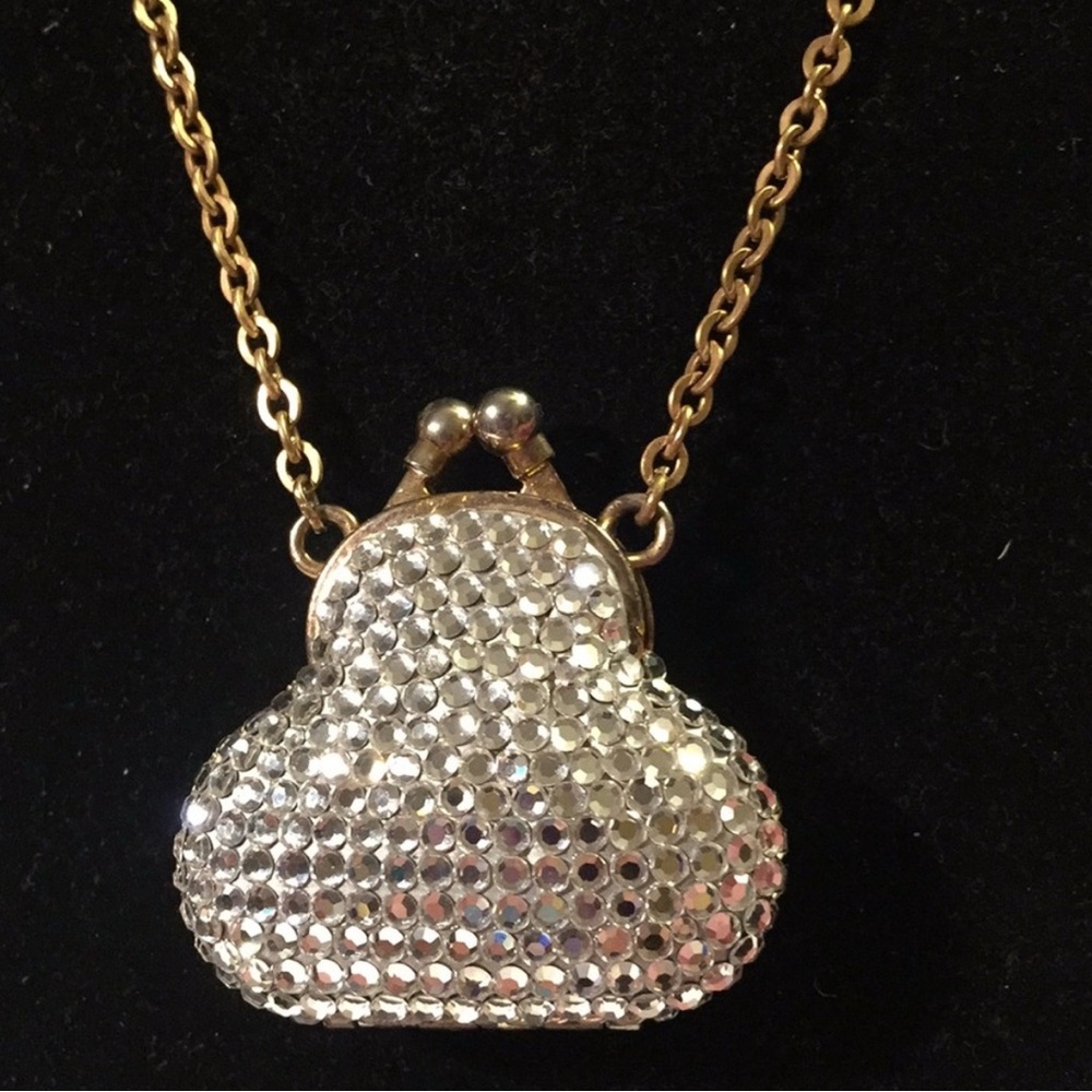 Vintage Bellini rhinestone purse locket necklace